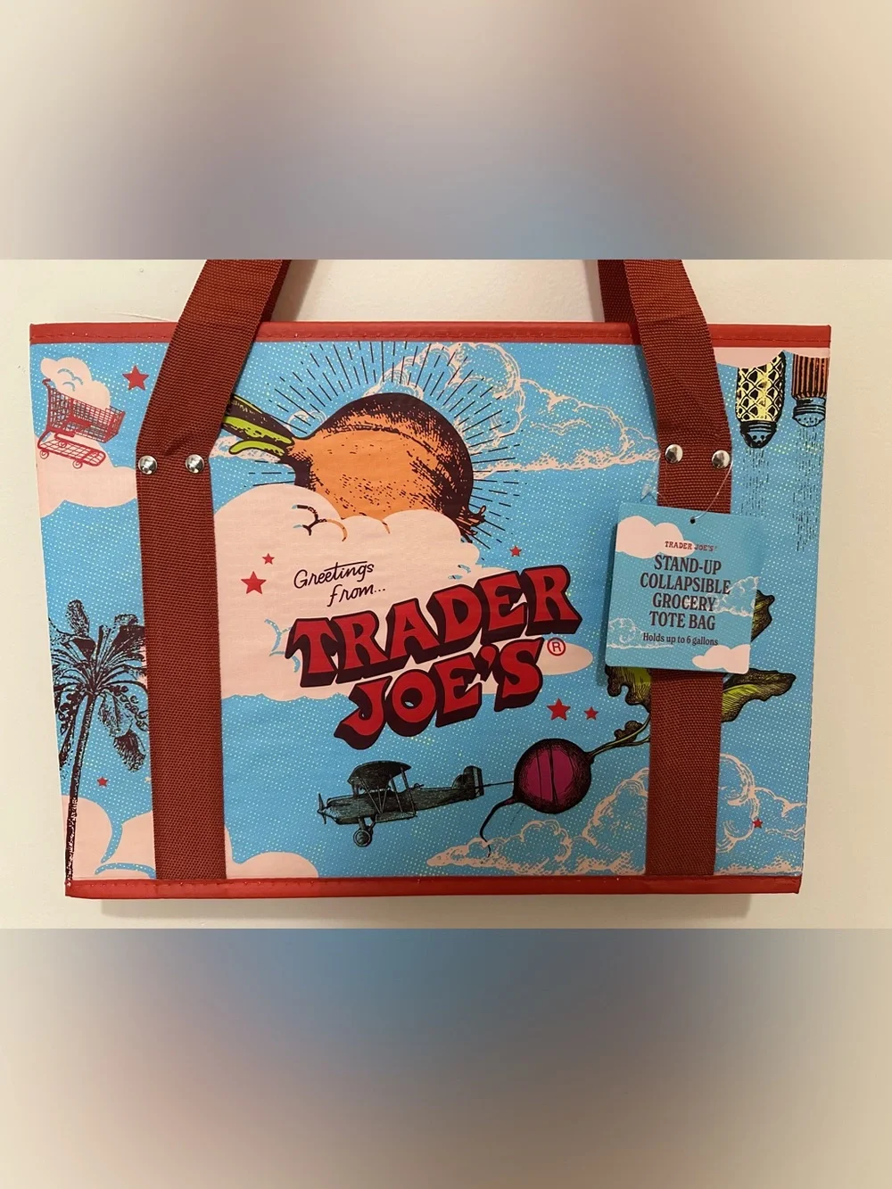 Trader Joes Kids Tote Bag in Navy, Pink and Red